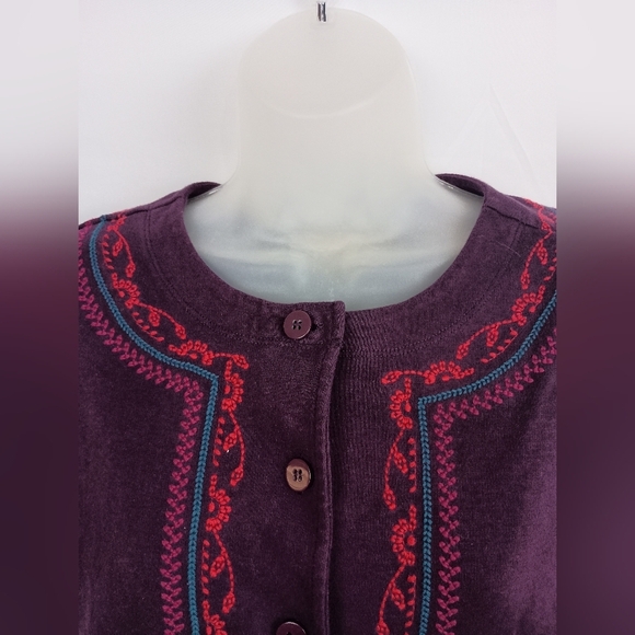 2/$30 BECHAMEL Christmas Holiday Embroidered XL Purple Lightweight Sweater - Picture 3 of 8